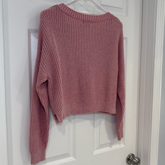 Wild Fable Pink V-Neck Cropped Long Sleeve Knit Sweater Women Junior Sz M - Picture 8 of 11